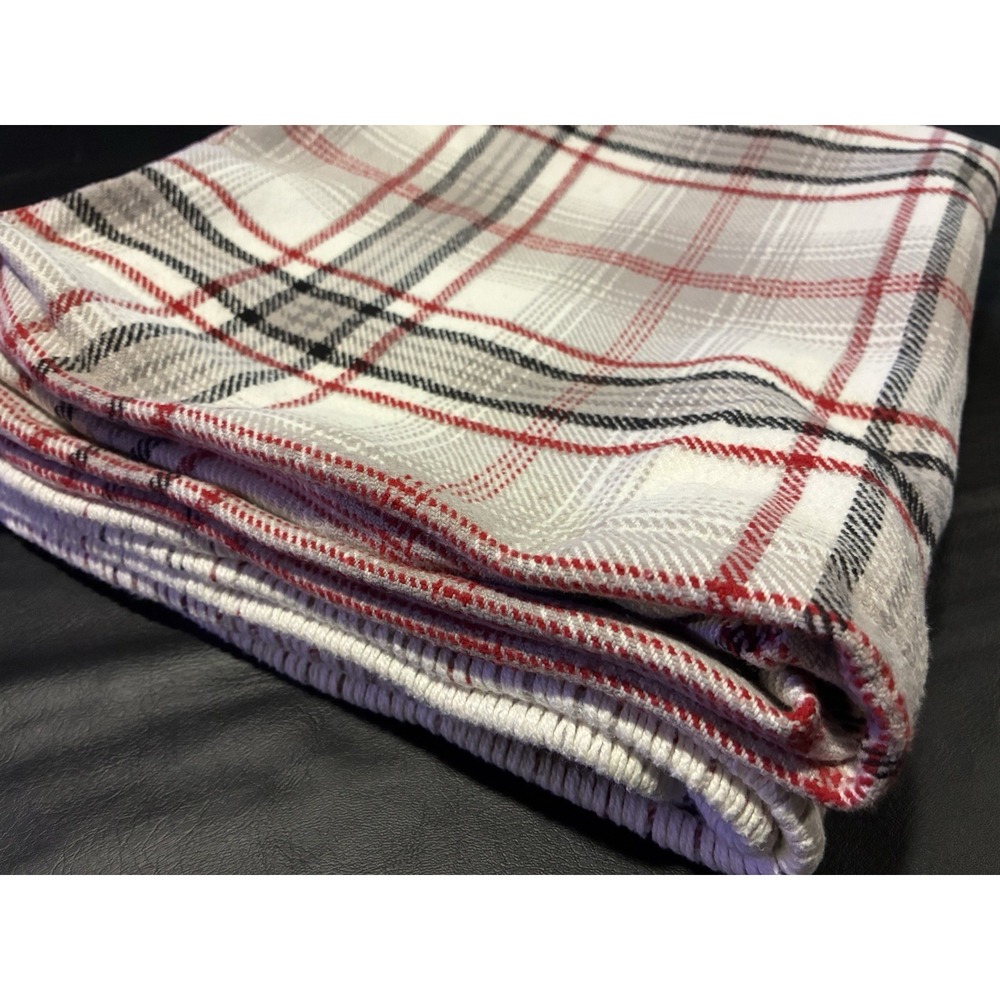 Lauren Ralph Lauren Cotton Throw Blanket White Black Red Plaid w Trim 54" x 64"
